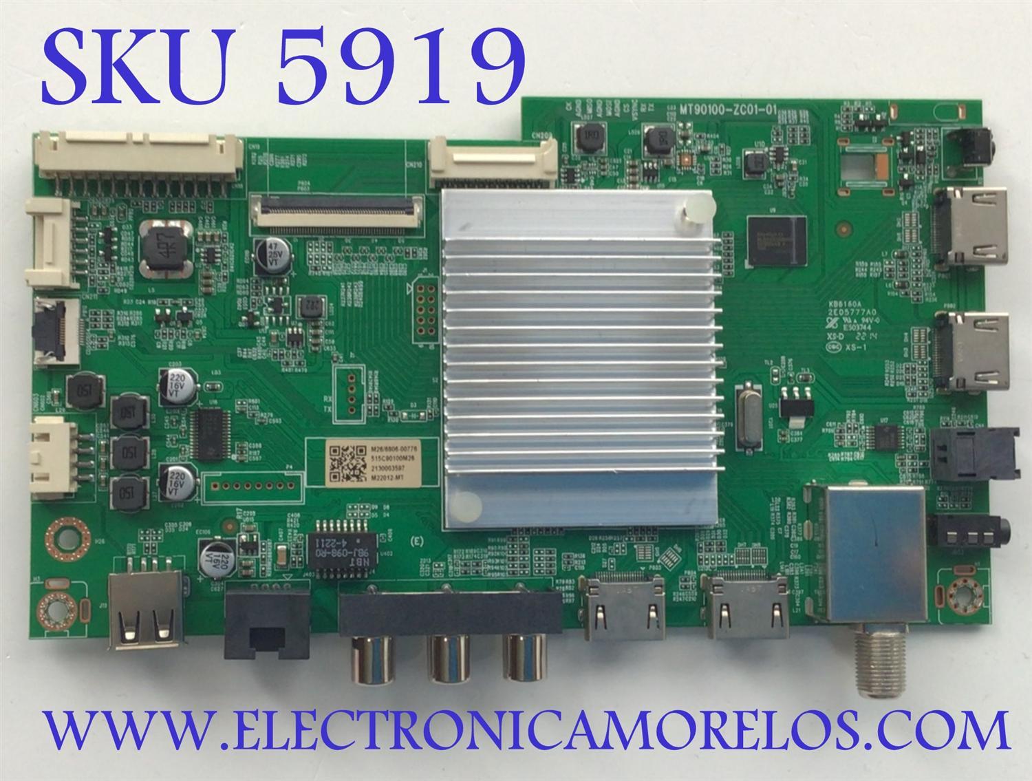 MAIN PARA TV ONN•ROKU TV 4K QLED / NUMERO DE PARTE 515C90100M26 / MT90100-ZC01-01 / DISPLAY V550DJ2-Q01 REV.D1 / MODELO 100071701 ((55 PULGADAS))